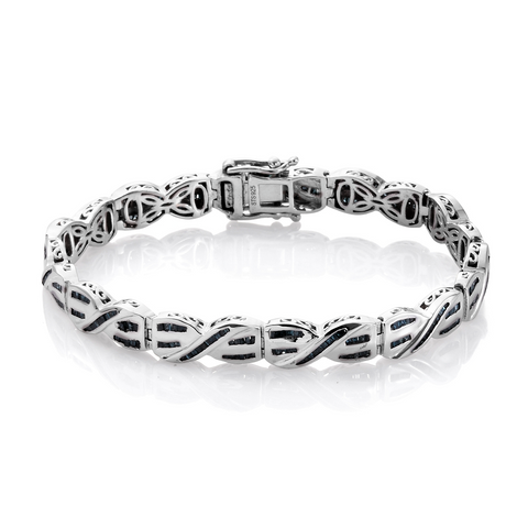 2.00 cts. Platinum/Sterling Silver Criss Cross Baguette Blue Diamond Bracelet (7.50 in)