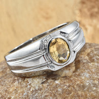 Stainless Steel 1.15 ct. Yellow Brazilian Citrine Signet Men's Ring (Size 10)