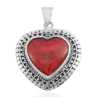 Bali Handmade Sterling Silver Red Sponge CORAL Heart Pendant FREE Sterling Silver Chain