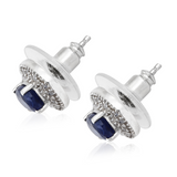 Platinum over Sterling Silver Masoala SAPPHIRE & Zircon Halo Stud Earrings