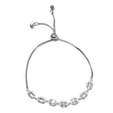 Sterling Silver/Stainless Steel White TOPAZ Halo Adjustable Bolo Bracelet (3.75 cts.)
