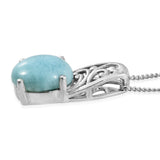 Platinum/Sterling Silver 5.60 cts. LARIMAR Ring & Pendant Set with Chain (size 7)