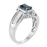 Platinum/Sterling Silver London Blue & White TOPAZ with Tanzanite Art Deco Ring