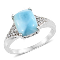 Platinum over Sterling Silver 4.75 cts. LARIMAR & ZIRCON Ring (size 9)