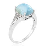 Platinum over Sterling Silver 4.75 cts. LARIMAR & ZIRCON Ring (size 9)
