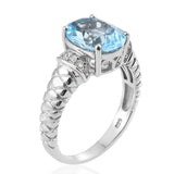 Platinum over Sterling Silver Blue TOPAZ and White ZIRCON Ring
