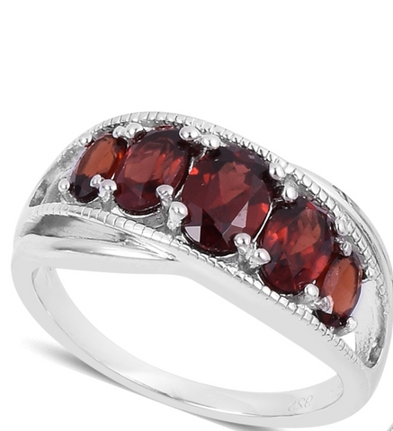 Sterling Silver Mozambique Red GARNET 5 Stone Ring (size 7 only)