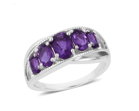 Sterling Silver African AMETHYST 5 Stone Ring (size 7 only)