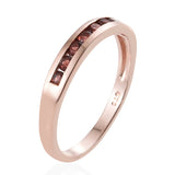 14K Rose Gold Sterling Silver Channel Set GARNET Stackable Ring