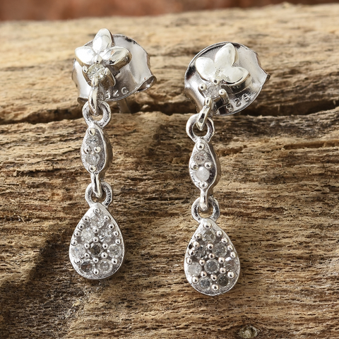 Platinum over Sterling Silver White Diamond Drop Dangle Earrings TDiaWt .15 cts
