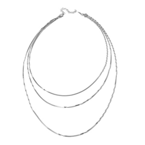 Stainless Steel Twisted Herringbone Triple Strand Necklace / Chain (23 to 25 in)