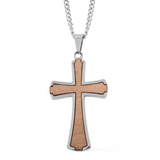 Stainless Steel Birch Wood Enameled Cross Pendant, Ring and Chain Set
