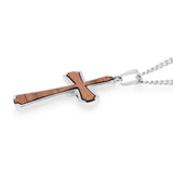 Stainless Steel Birch Wood Enameled Cross Pendant, Ring and Chain Set