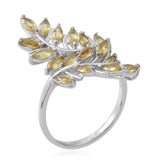 Platinum Sterling Silver YELLOW SAPPHIRE Leaf Bypass Ring 2.89cts
