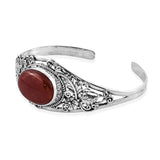 Handcrafted Sterling Silver Red JADE Open Floral Leaf Style Cuff Bracelet