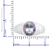 Platinum over Bond Brass 1.4ct Sky Blue TOPAZ & Purple CZ Halo Unisex Ring