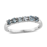 Stainless Steel Sky Blue TOPAZ 6 Gemstone Stackable Ring