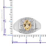 Platinum over Bond Brass Brazilian Citrine & White CZ Men's Ring (Size 12)