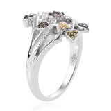 Designer *GP Platinum/Sterling Silver Multi Color DIAMOND Multi Heart Ring