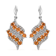 Platinum over Sterling Silver 1.30cts. Fire Opal & White Zircon Drop Earrings