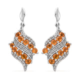 Platinum over Sterling Silver 1.30cts. Fire Opal & White Zircon Drop Earrings