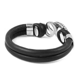 Oxidized Stainless Steel and Black Genuine Leather Snake Bracelet 8 inches