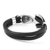 Oxidized Stainless Steel and Black Genuine Leather Lion Head Bracelet 8 inches