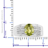 Platinum over Bond Brass 1.75 ct Chinese Peridot & White CZ Men's Ring (Size 13)