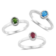 Set of 3 Platinum/Sterling Silver  RUBY, TANZANITE, & Chrome DIOPSIDE Solitaire Rings