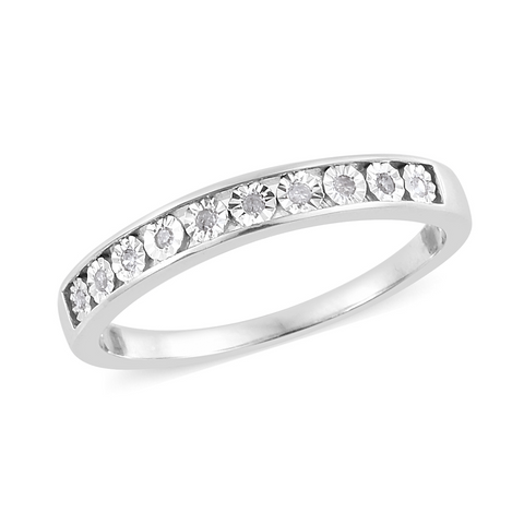 Platinum over Sterling Silver Channel Set White DIAMOND Stackable Band Ring