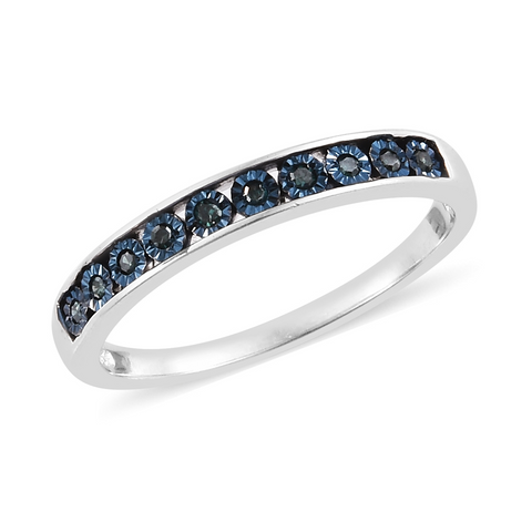Platinum over Sterling Silver Channel Set Blue DIAMOND Stackable Band Ring