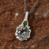 Sterling Silver Green AMETHYST/CZ Pendant with 20" Chain with Magnetic Clasp