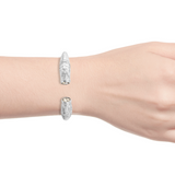 Stainless Steel WHITE TOPAZ Hinged Bangle Bracelet (7.25 in)