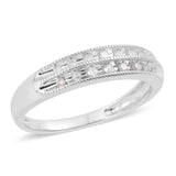 Sterling Silver Channel Set Two Row .15ct White DIAMOND Ring (size 7)