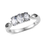 Stainless Steel PETALITE 3 Stone Trilogy Open Work Ring (size 8)