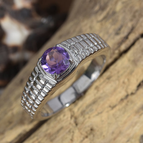 Stainless Steel 1.20 ct African AMETHYST Unisex Solitaire Ring