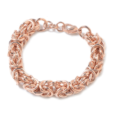 Heavy Rose Gold ION Plated Stainless Steel Byzantine Bracelet 7.50"