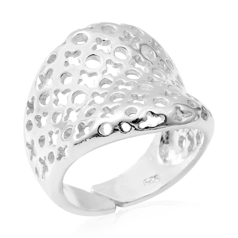Sterling Silver Concave Open Work Hugs and Kisses "Adj." Ring (7.14 g)