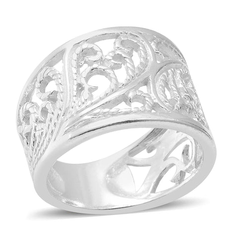 Sterling Silver Open Scroll Filigree Work Rope Detail Style Ring (6.94 g)