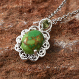 Sterling Silver Green Turquoise & CZ Pendant with 20" Chain with Magnetic Clasp