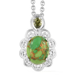 Sterling Silver Green Turquoise & CZ Pendant with 20" Chain with Magnetic Clasp