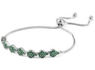 Stainless Steel Green CZ Floral Adjustable Sliding Bracelet