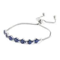 Stainless Steel Blue CZ Floral Adjustable Sliding Bracelet