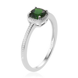 Sterling Silver 1.1ct. Cushion Cut Russian CHROME DIOPSIDE Solitaire Ring with Beadwork