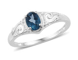 Sterling Silver .90 ct LONDON BLUE Topaz Scroll work Solitaire Ring