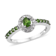 Platinum over Sterling Silver CHROME DIOPSIDE & ZIRCON Halo Ring