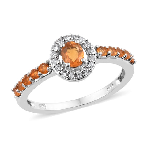 Platinum over Sterling Silver FIRE OPAL & ZIRCON Halo Ring