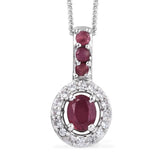 Platinum over Sterling Silver RUBY & ZIRCON Halo Pendant and 20" Chain