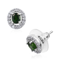 Platinum over Sterling Silver CHROME DIOPSIDE & ZIRCON Halo Earrings