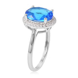 Sterling Silver Light Blue Glass & White Cubic Zirconia Halo Ring (size 10)